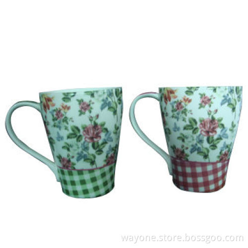 12oz Porcelain Mug, Flowers, Pink, Green Background